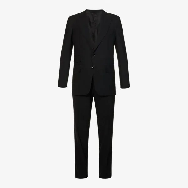 Однобортный костюм Shelton с открытой спиной и эластичной шерстью Tom Ford, черный