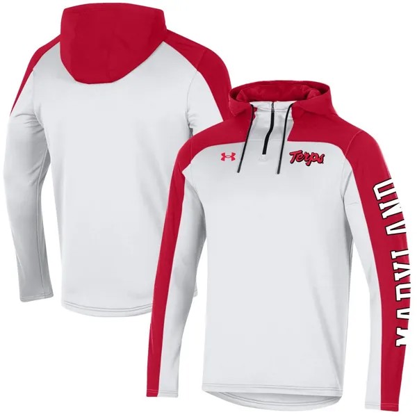 Мужской белый пуловер с капюшоном и молнией на четверть, белый Maryland Terrapins Throwback Special Game Under Armour