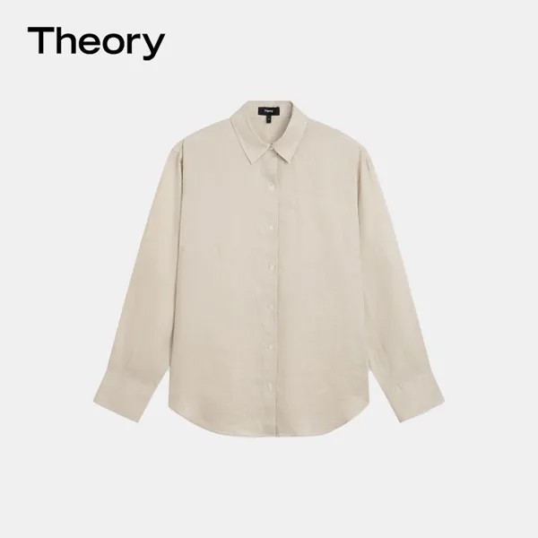 Женская льняная рубашка бойфренда Theory 2024 весна-лето, Песочный цвет E0S