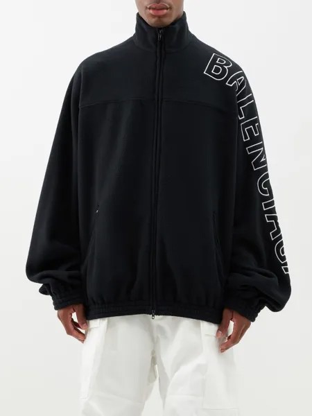 Спортивный топ из флиса с вышитым логотипом Balenciaga, черный