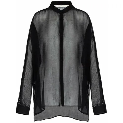 Блуза  Isabel Benenato, нарядный стиль, полупрозрачная, разрез, размер 48, черный