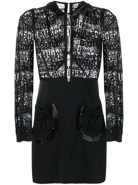 Мини-платье с длинными рукавами и логотипным кружевом Dsquared2, черный