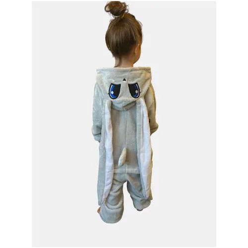 Костюм-пижама Кигуруми (Kigurumi) для детей серый кролик (заяц) символ 2023г (размер 120, рост 115-125)