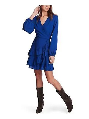1. STATE Женское синее короткое вечернее платье с длинными рукавами и V-образным вырезом + расклешенное платье 8