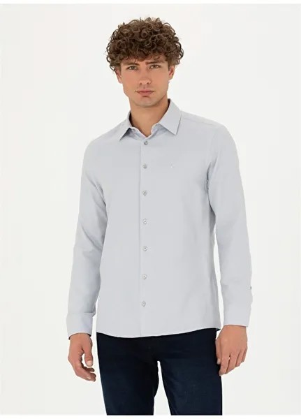 Серая мужская рубашка с воротником на пуговицах приталенного кроя Pierre Cardin