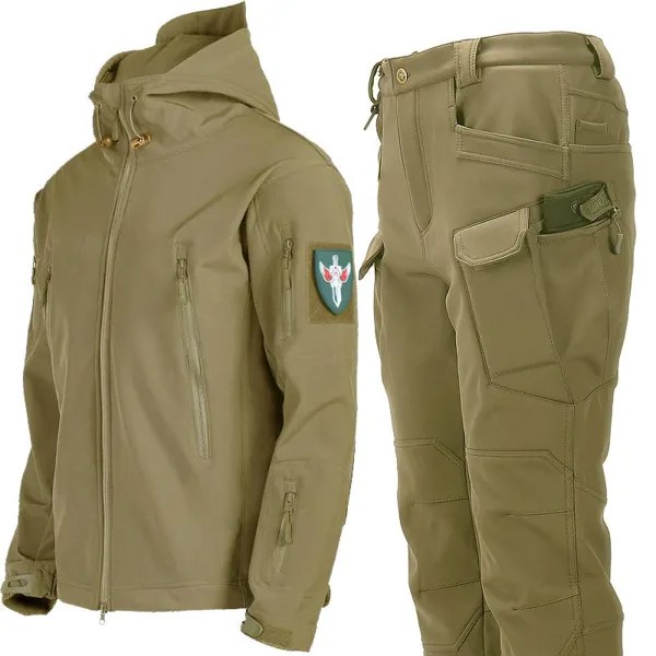 Тактический комплект куртки мужчины теплый открытый армейский камуфлятный комплект комплект военный капюшон охота флисовое пальто одежда костюм