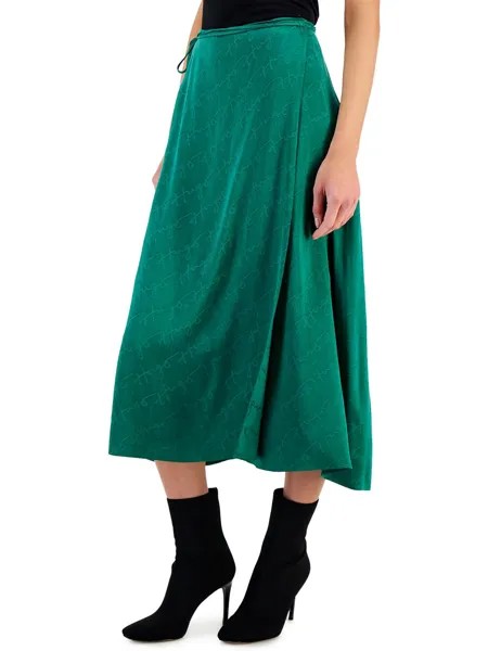 Женская хлопковая юбка с запахом и логотипом Hugo Boss, цвет Medium Green