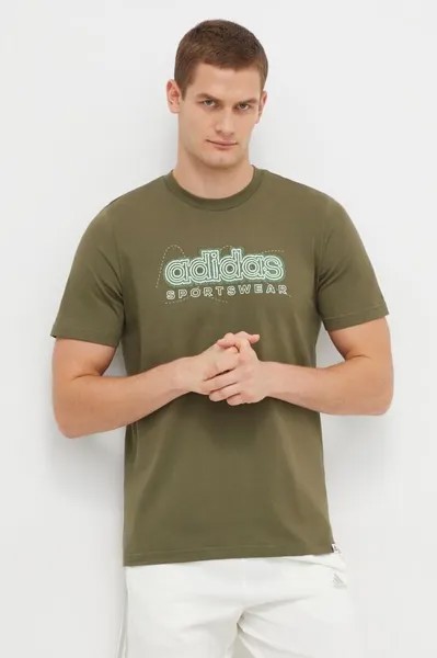 Хлопковая футболка adidas, зеленый