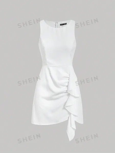 SHEIN MOD однотонное платье-жилет без рукавов с бретелькой на шее и рюшами, белый