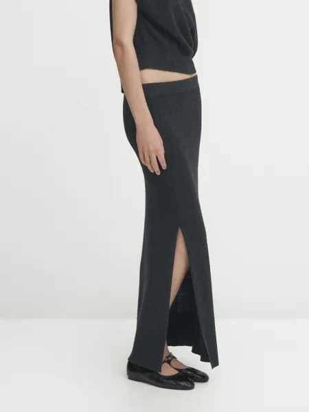Длинная трикотажная юбка с разрезами Massimo Dutti, серый медиум