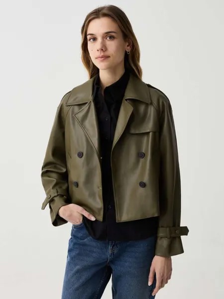 Короткий двубортный пиджак с глянцевым эффектом Ovs, цвет army green