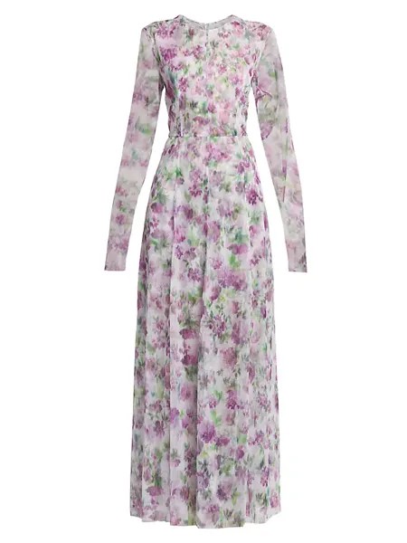Платье макси из тюля с цветочным принтом Philosophy Di Lorenzo Serafini, фиолетовый