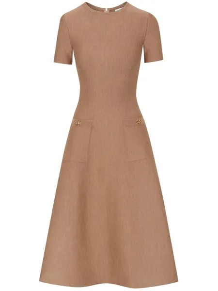 Oscar de la Renta трикотажное платье миди O Flower, коричневый