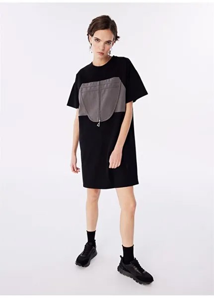 Черное короткое женское платье с круглым вырезом TS1240002235001 Twist, черный
