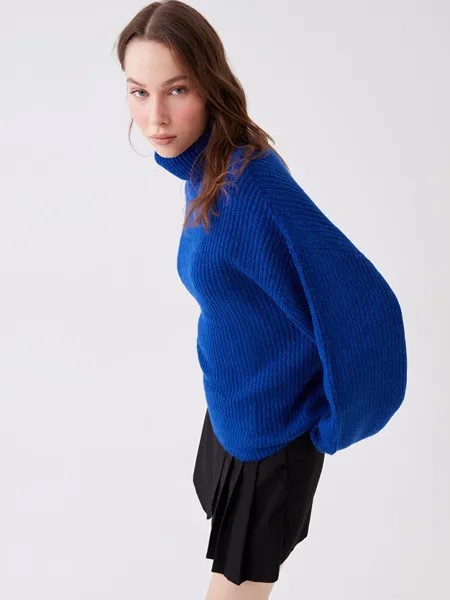 Однотонный женский трикотажный свитер с водолазкой и длинными рукавами LCW Casual, темно-синий