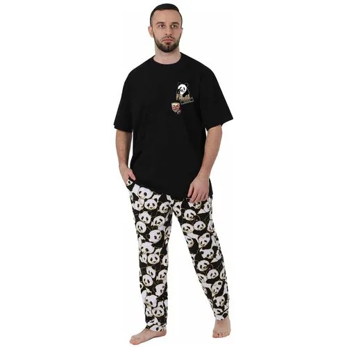 Пижама Оптима Трикотаж, карманы, размер 58, черный