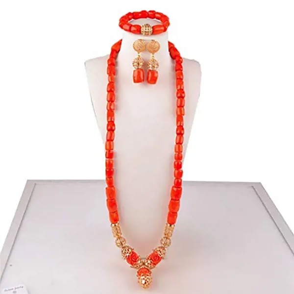 Белый/оранжевый нигерийский коралловый бисер, Африканский Свадебный комплект для невесты, костюм кораллового цвета, ювелирный набор для мужчин, жених