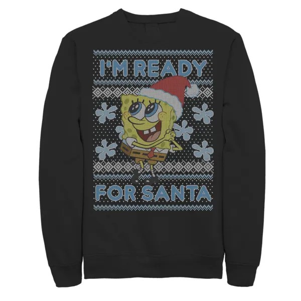 Мужской флисовый пуловер SpongeBob SquarePants I'm Ready For Santa Ugly Christmas Nickelodeon, черный