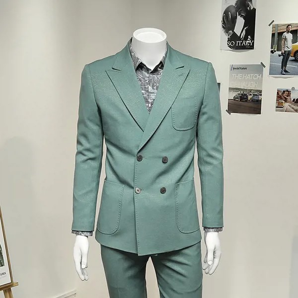 Пиджак мужской двубортный, приталенный сиреневый Блейзер, деловая одежда, пиджак, спецодежда, большие размеры 56, весна-осень