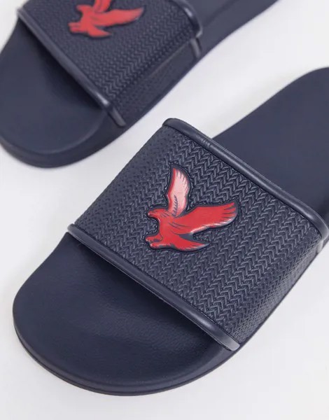 Темно-синие шлепанцы с логотипом Lyle & Scott-Темно-синий