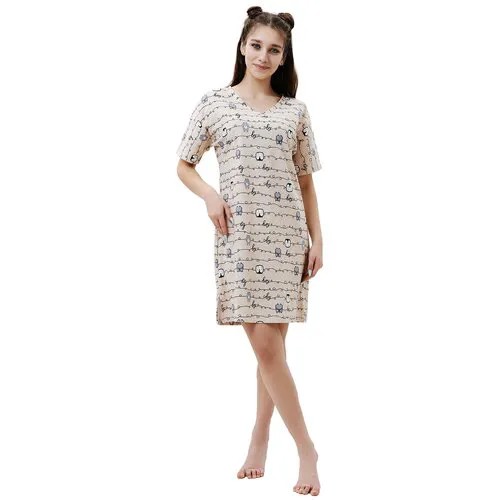 Платье Натали, короткий рукав, трикотажная, размер 42, бежевый