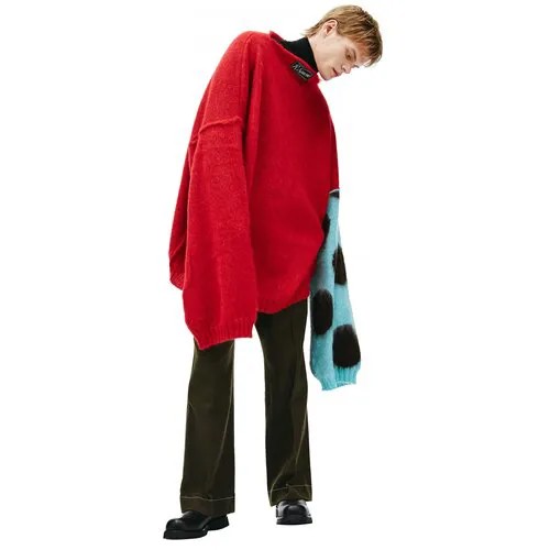 Raf Simons Красный Оверсайз свитер с контрастной вышивкой 1