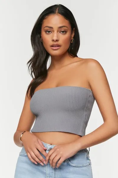 Укороченный вязаный топ-свитер Forever 21, серый