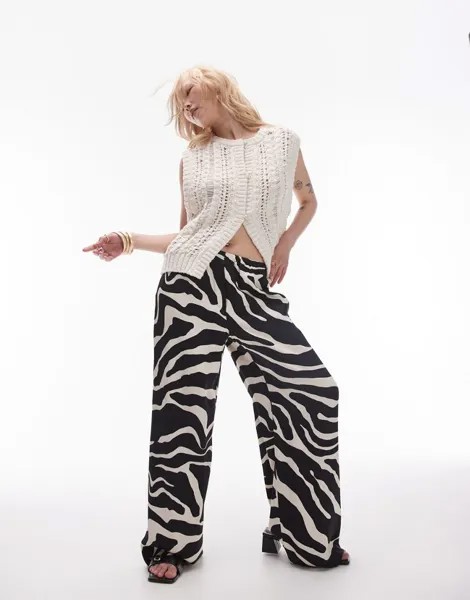 Прямые однотонные атласные брюки Topshop с зебровым принтом