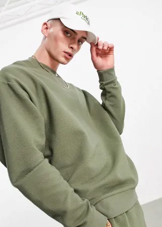 Oversized-свитшот в рубчик цвета хаки от комплекта ASOS DESIGN-Зеленый цвет