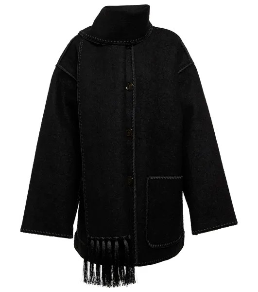 Куртка-шарф с вышивкой из смесовой шерсти TOTEME, черный