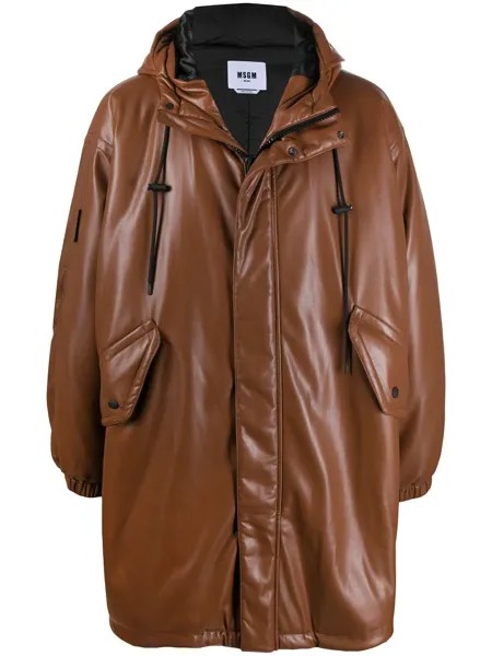 MSGM пальто из искусственной кожи с капюшоном