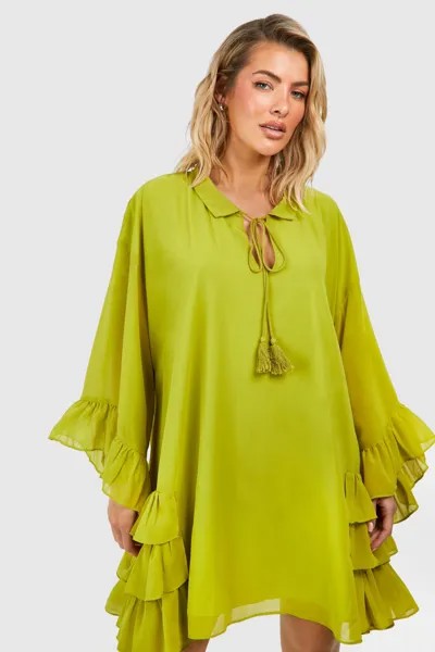 Мини-платье со сборками и рюшами boohoo, желтый