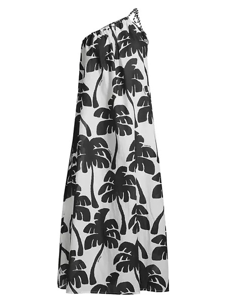 Хлопковое накидное платье миди с кокосовым принтом Farm Rio, цвет off white