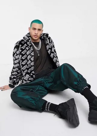 Черная шуба из искусственного меха со сплошным принтом ASOS DESIGN-Черный