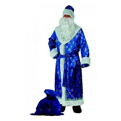 Костюм Деда Мороза синий атлас со снежинками