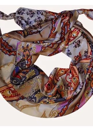 Шарф женский весенний, шёлк, вискоза, полиэстер, бежевый, коричневый, двойной шарф-долька Оланж Ассорти серия Марокко с узелками
