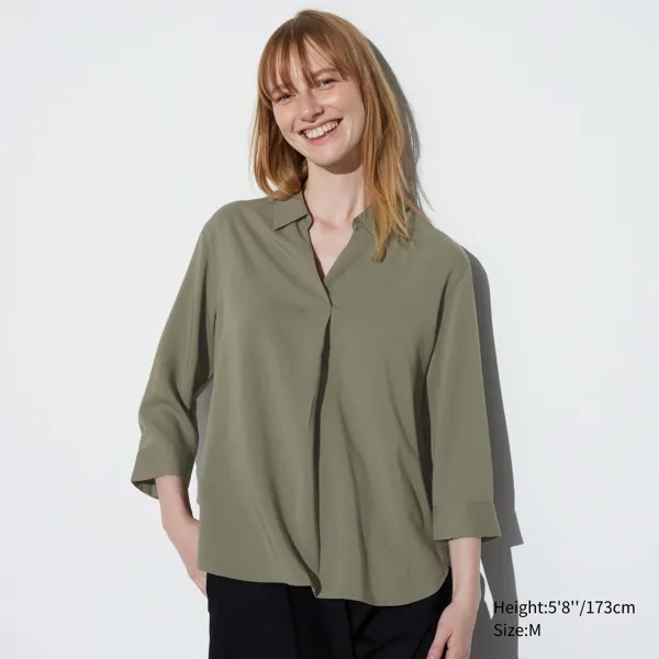 Блуза UNIQLO из искусственного шелка, оливковый
