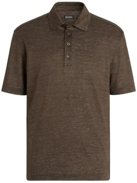 Zegna льняная рубашка поло с короткими рукавами, коричневый