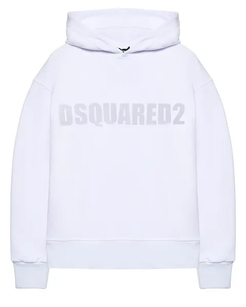 Толстовка-худи с лого в тон, белая Dsquared2