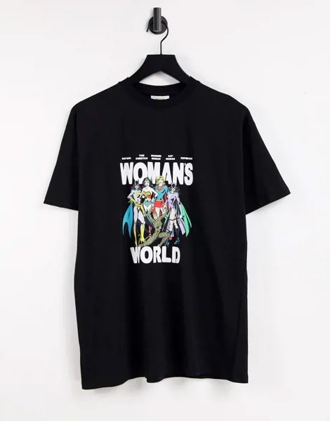 Черная oversized-футболка с принтом по комиксу «Чудо-женщина» NA-KD-Черный цвет