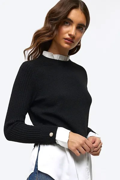 Атласный гибридный топ-джемпер River Island, черный
