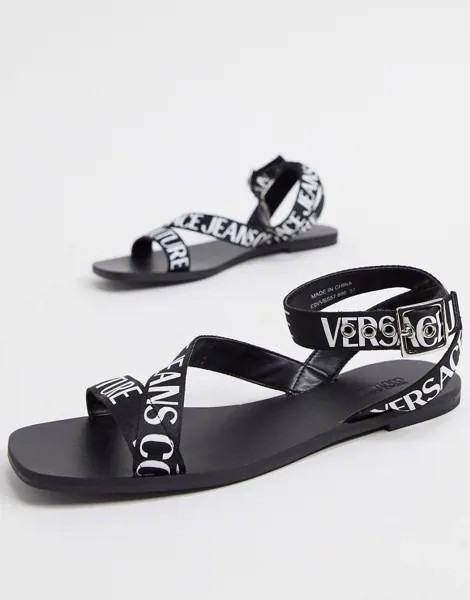 Черные сандалии с логотипом на ремешке Versace Jeans Couture-Черный