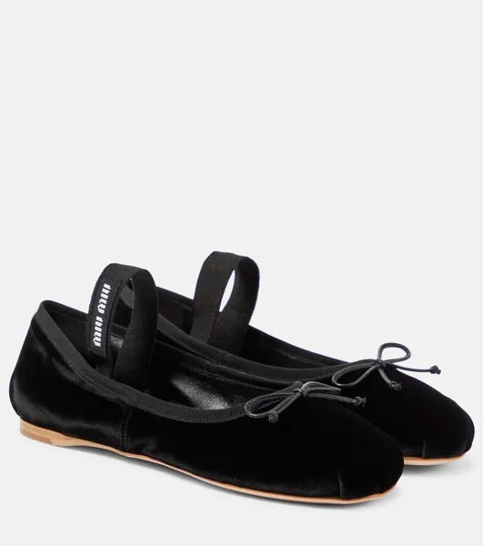 Атласные балетки Miu Miu, черный
