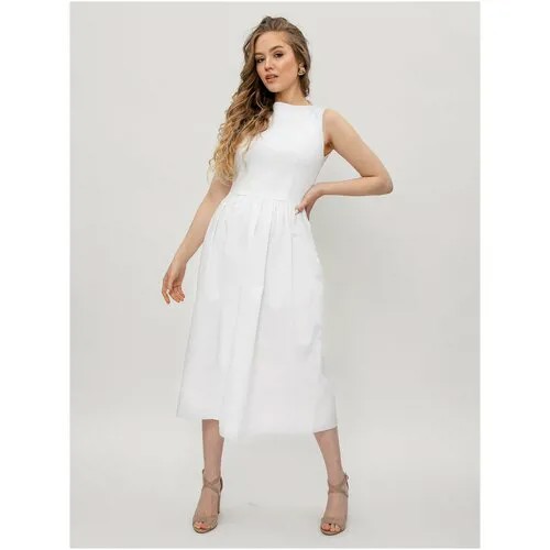 Платье LaMi, хлопок, прилегающее, миди, карманы, размер 46, белый