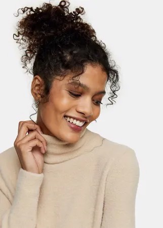 Бежевая водолазка из пушистого трикотажа Topshop-Бежевый