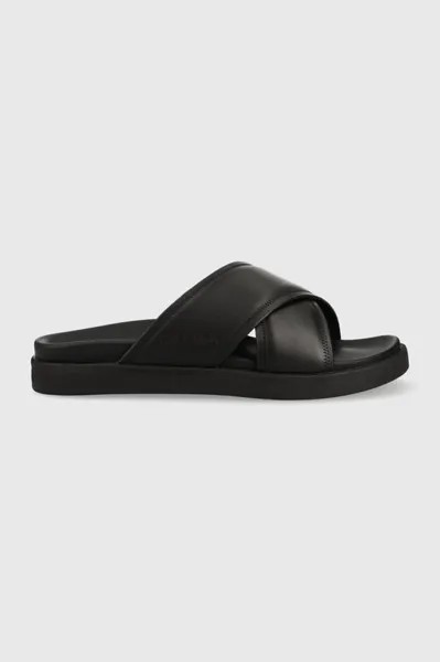 Кожаные шлепанцы CRISS CROSS SANDAL LTH Calvin Klein, черный