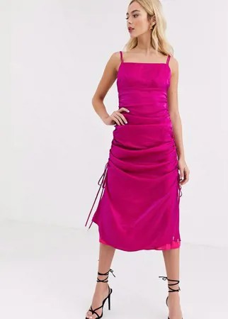 Атласное присборенное платье цвета фуксии на бретелях Finders Keepers-Розовый