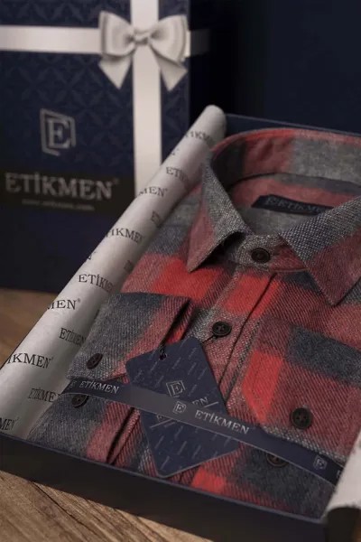 Красно-серая рубашка приталенного кроя Lumberjack в подарочной упаковке Etikmen, разноцветный