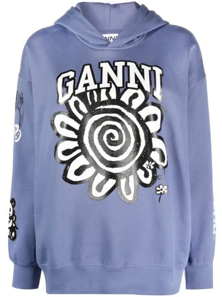 GANNI худи из органического хлопка с логотипом, синий