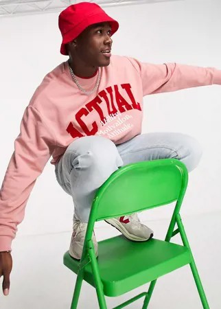 Розовый oversized-свитшот с логотипом с набивкой флок и вышитым слоганом ASOS Actual-Розовый цвет